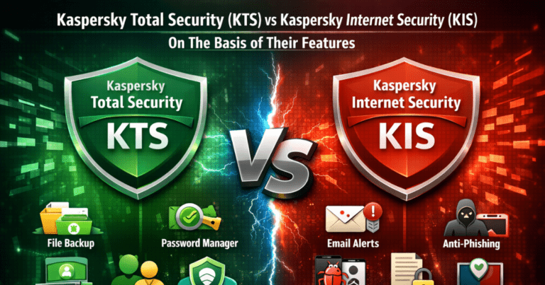 Kaspersky Total Security vs Kaspersky Internet Security feature comparison infographic.