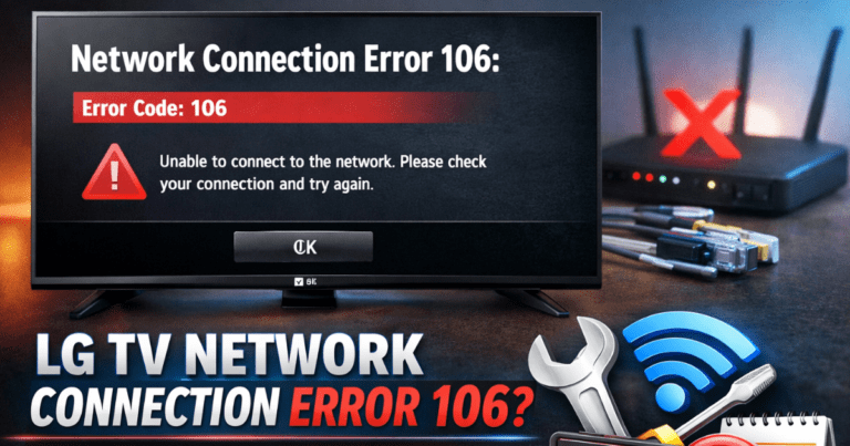 LG Smart TV showing Network Connection Error 106 with WiFi router and DNS 8.8.8.8 fix concept