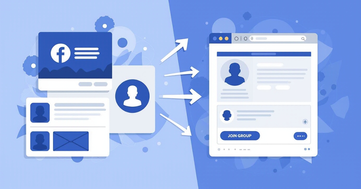 Graphic explaining Facebook Page fans and followers joining a Facebook Group