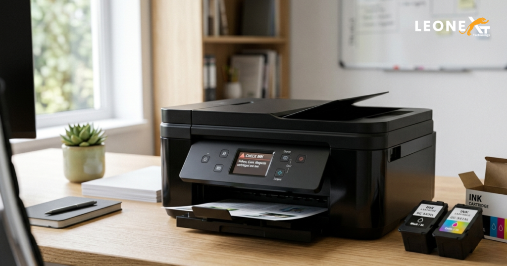 Canon printer displaying a Check Ink cartridge error