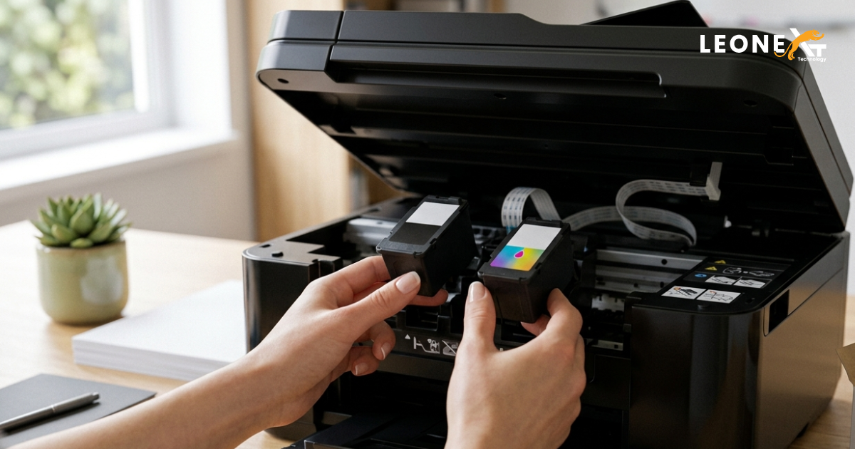 Removing black and color ink cartridges from a printer