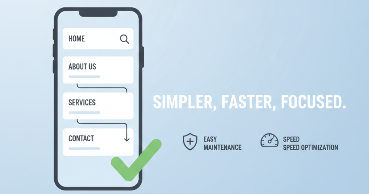Single page website layout on mobile showing home, about, services, and contact sections 