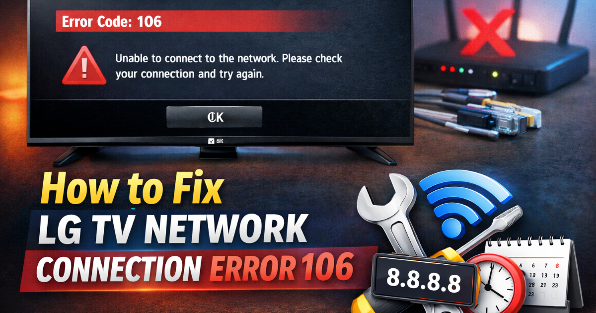 How to Fix LG TV Network Connection Error 106 shown on LG Smart TV with WiFi router and DNS 8.8.8.8