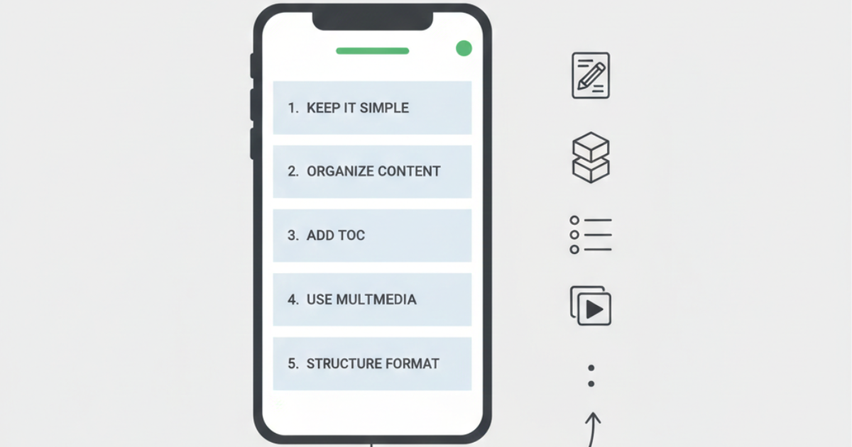 Mobile screen showing steps to design a single page website including simple layout and organized content