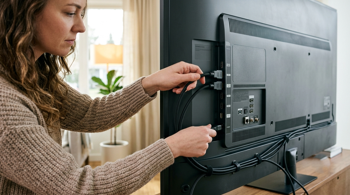 Checking HDMI and power cable connections on a Samsung Smart TV