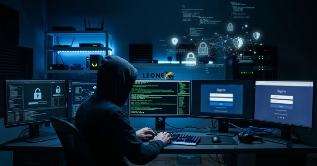 Cybersecurity expert protecting a hacked Facebook account from online hackers.