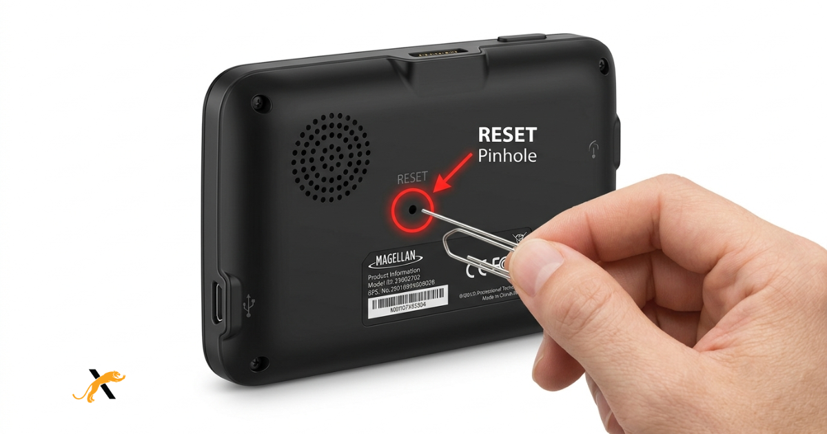 Magellan GPS reset hole and reset button location