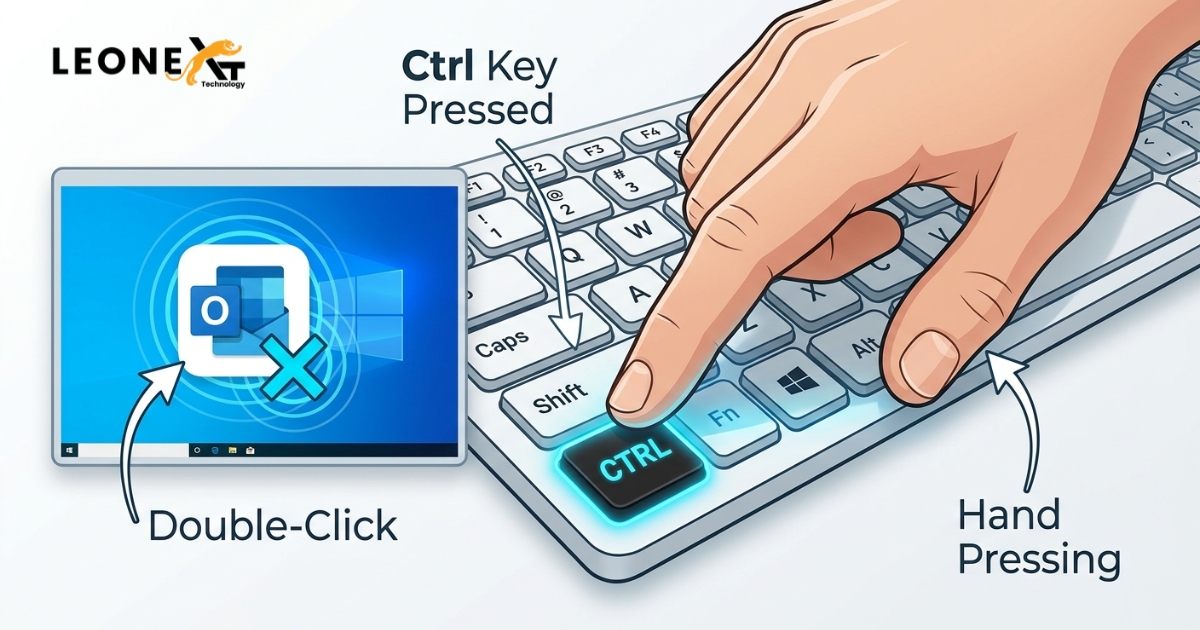 Ctrl key being held while clicking Outlook icon

