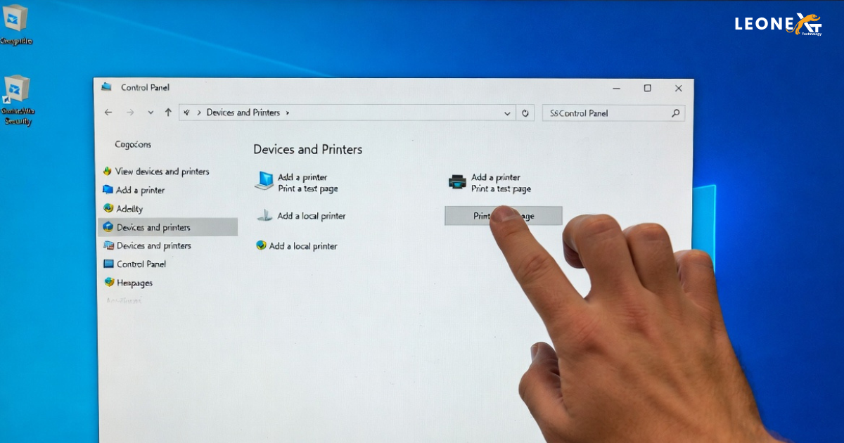 Printing test page from Windows control panel to fix printer issue