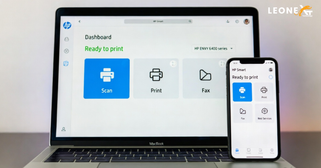 HP Smart app dashboard showing printer controls