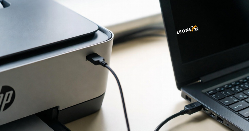 Connecting HP printer to computer using USB cable