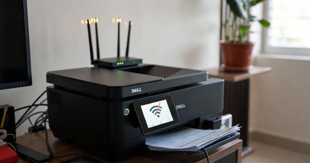 Dell printer showing weak WiFi signal issue with router in home office setup