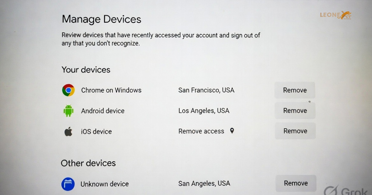 Checking logged-in devices in Google account security settings