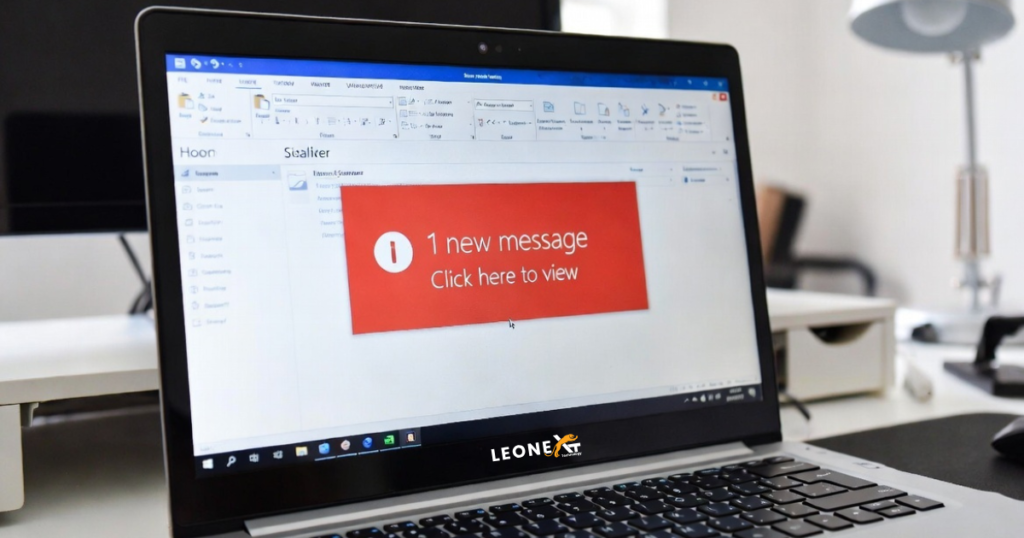 Outlook email notification pop-up on desktop screen