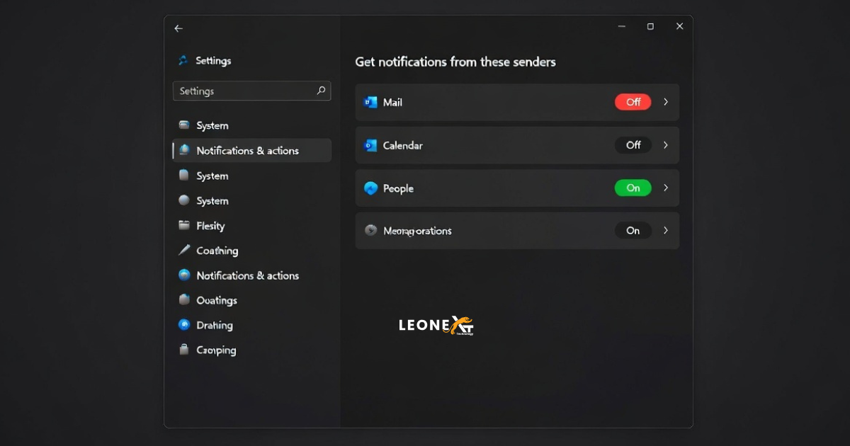 Turning off Outlook notifications in Windows settings