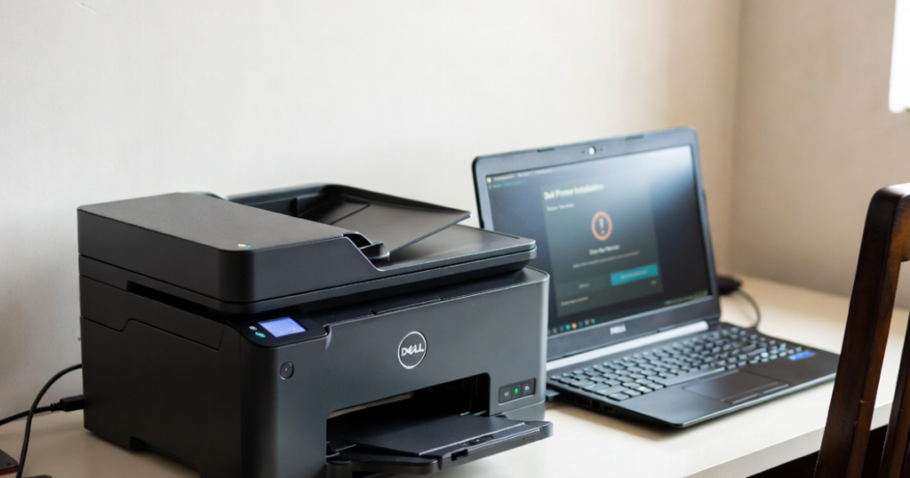 Dell printer driver installation error on laptop in home office setup