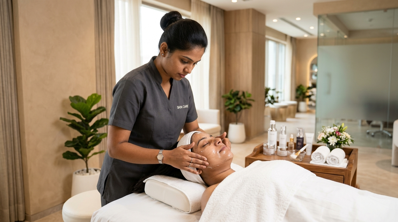 Professional facial and skincare treatment at a salon 