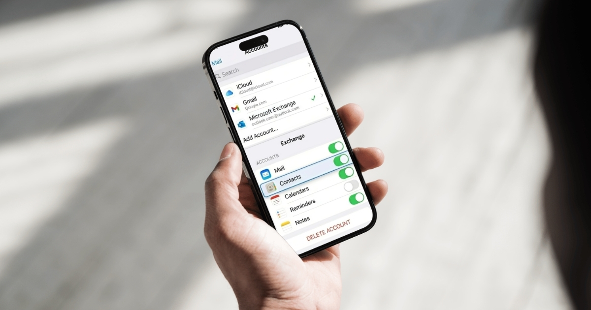 Outlook app Save Contacts toggle on iPhone
