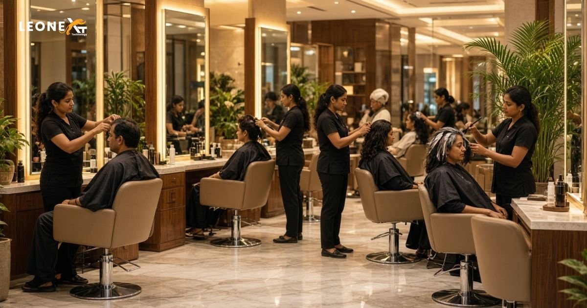 Customer comparing salon services and reviews in Gaur City 2 