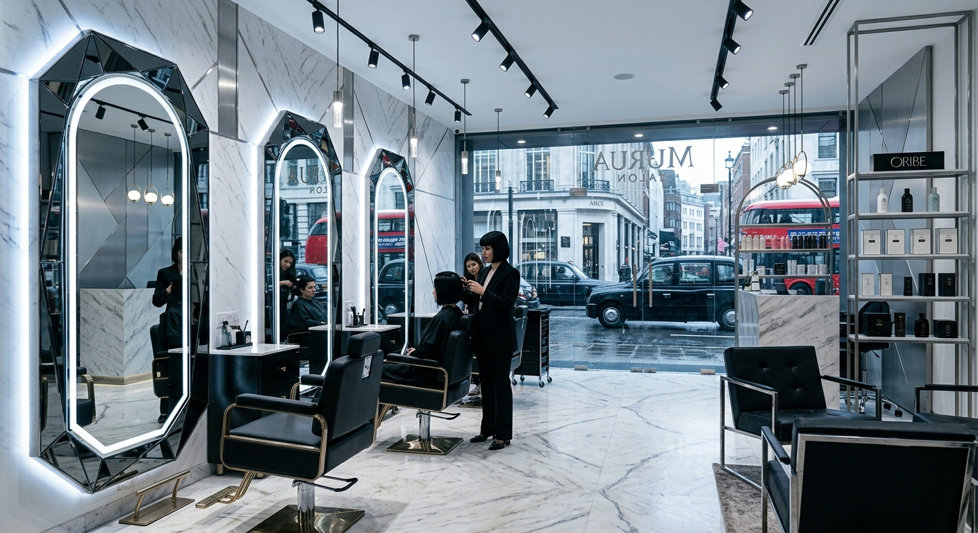 Monochrome luxury hair salon interior of Toni and Guy outlet in South Delhi